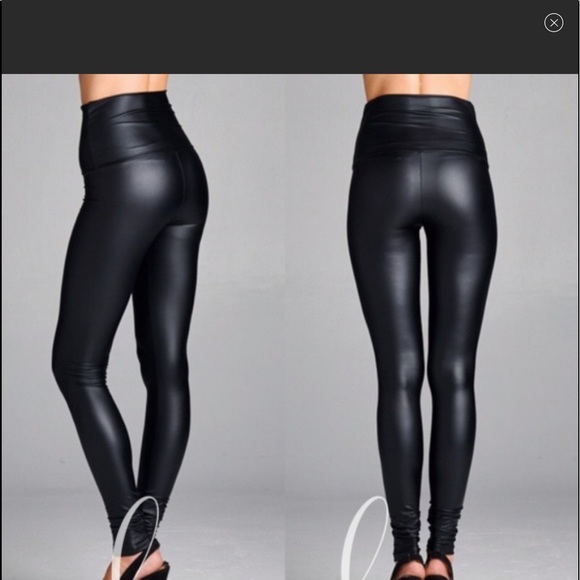 FAUX LEATHER SHINY BLACK LEGGINGS VERY WELL MADE! - Picture 3 of 8